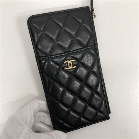 CHANEL matelasse card case A31510 lambskin black silver